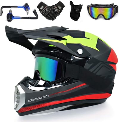 Motorcross Helm Set - Offroad Bescherming - Veilig Rijden - 5-Delige Kit - Maat S - Zwart Geel Rood