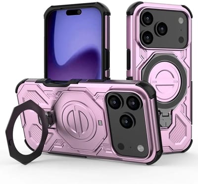 Hoesje geschikt voor Apple iPhone 17 Pro | Compatibel met MagSafe / Qi2 | 360° Draaibare Magnetische Standaard | Back Cover Kickstand Ring | Roze