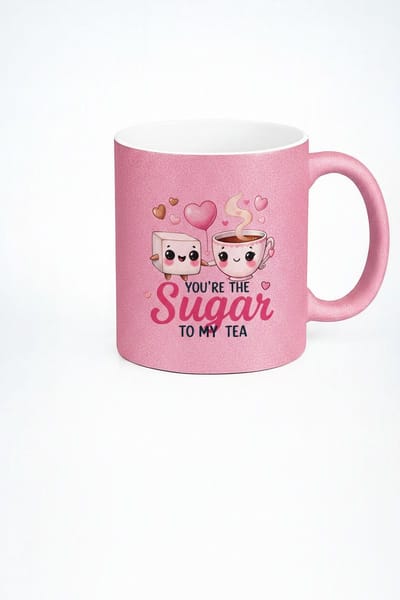 Roze Glitter Mok 'You're The Sugar To My Tea' - Liefdes Mok & Valentijn Cadeau