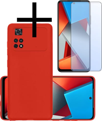 Hoesje - Met Screenprotector - Geschikt voor Xiaomi Poco X4 Pro 5G - Sterk & Shockproof - Back Cover - Siliconen Case - Telefoon Hoes - Rood