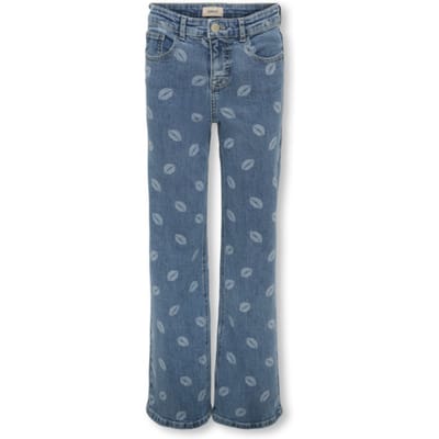 ONLY KOGJUICY WIDE LEG LIP PRINT DNM Meisjes Jeans - Medium Blue Denim Lips