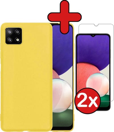 Hoesje - Met 2x Screenprotector - Geschikt voor Samsung Galaxy A22 4G - Sterk & Shockproof - Telefoon Hoes - Back Cover - Siliconen Case - Telefoonhoes - Geel