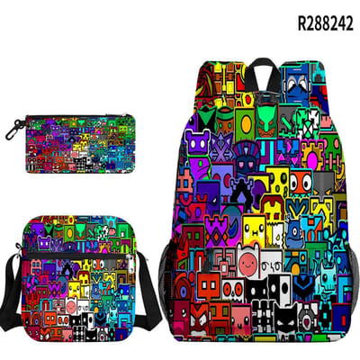 Populaire Coole Geometry Dash 3D Geprint 3 stuks/Set leerling Schooltassen Laptop Dagrugzak Rugzak Schuin gedragen schoudertas Etui