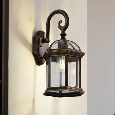 Lindby - Wandlamp buiten - 1licht - Aluminium, ABS, glas - H: 39 cm - E27 - antiek goud, zwart