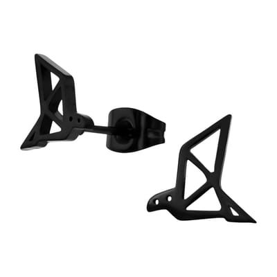 Aramat Jewels | Oorbellen | Zwarte Oorbellen Vogel Origami 9mm RVS | | | |9mm | Staal | Kinderen, Volwassenen | Verkleurd niet