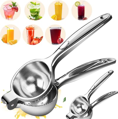 Handmatige sapcentrifuge - Multifunctionele sapcentrifuge - Citroenpers - 2-pack - Voor citroenen, sinaasappels en meer - RVS citruspers - Limoenpers - Groot en klein