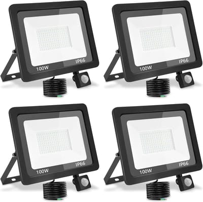 Krachtige LED Buiten Spot met Bewegingsmelder 100W 10.000lm Warm Wit IP66 voor Tuin en Garage (4 Stuks)