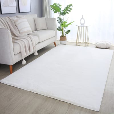 Pouffy Fluffy - Hoogpolig Vloerkleed - Uni Kleur -Creme - Woonkamer Tapijt - Katoenen Rug- 120x170 CM