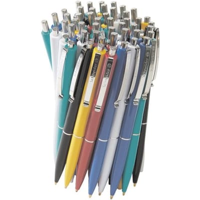 Balpen Schneider K15, lijndikte medium 1,0 mm, schrijfkleur blauw, houder assorti kleuren, onuitwisbaar, navulbaar, 50 st.