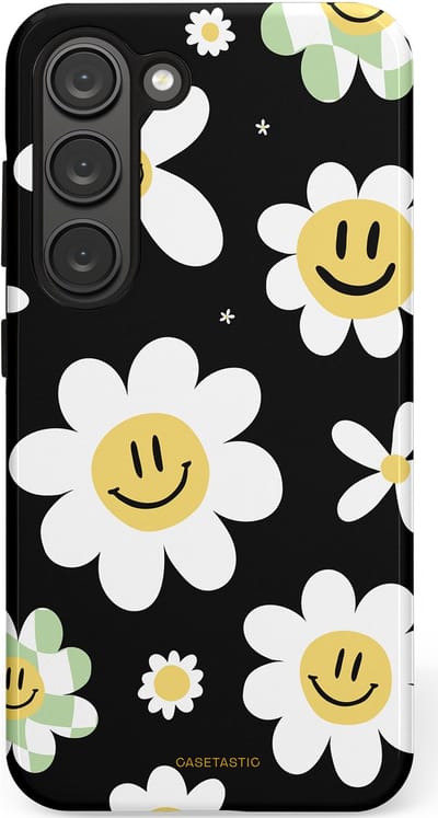 Casetastic hoesje geschikt voor Samsung Galaxy S23 - Dubbellaagse bescherming - Vrolijke Madeliefjes - Fashion Case - Zwart Wit Grijs Goud