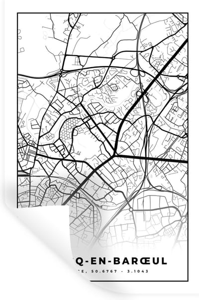 Muurstickers - Sticker Folie - Kaart – Stadskaart – Marcq-en-Barœul - Frankrijk – Plattegrond - Zwart wit - 20x30 cm - Plakfolie - Muurstickers Kinderkamer - Zelfklevend Behang - Zelfklevend behangpapier - Stickerfolie