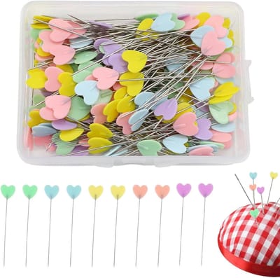 200 stuks kopspelden, 5,14 inch (13 cm) lang, veelkleurige stekennaalden, naainaalden, hartvormige kopspelden, quiltnaalden voor doe-het-zelf naaiprojecten en knutselwerkjes.