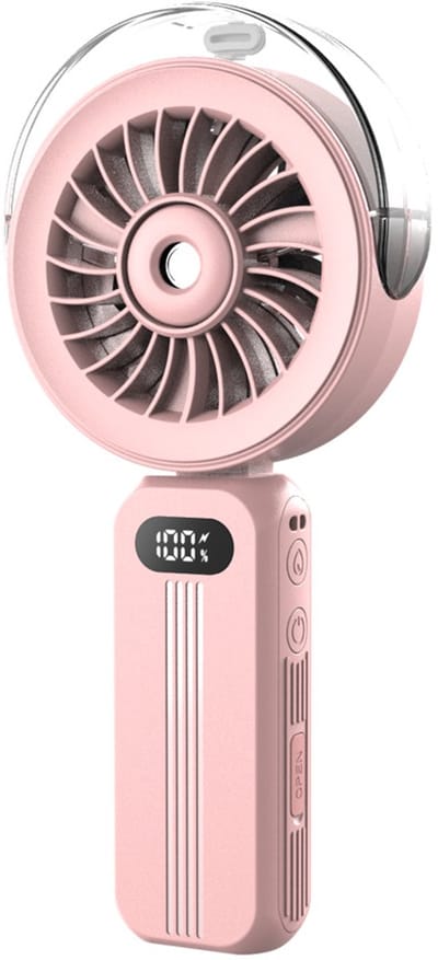 VHV - Handventilator - Mini ventilator - Draagbare ventilator - Met watervernevelaar - Oplaadbaar - Opvouwbaar - 4 snelheden - Voor reizen en make-up - 11.8*4.7*22.5cm - Roze