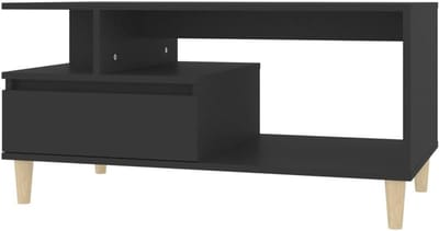 Salontafel - Bijzettafel Koffietafel - Opbergen Decoreren - Bewerkt Hout - 90x49x45 cm - Zwart