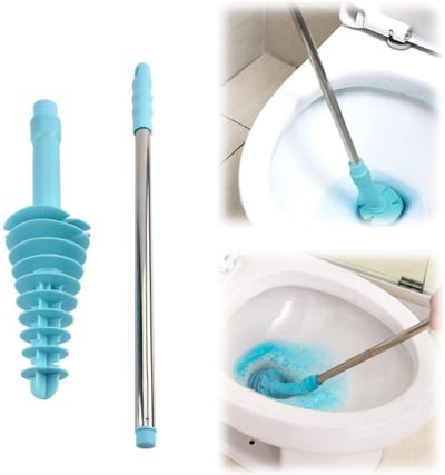 Toiletontstopper - Badkamer ontstoppingsgereedschap - Handmatige toiletschoonmaken gereedschap - Riool afvoerontstopper - Verwijderbare toiletstop - Met zelfklevende haak - Geschikt voor sifontoiletten (72*8 cm - Blauw)