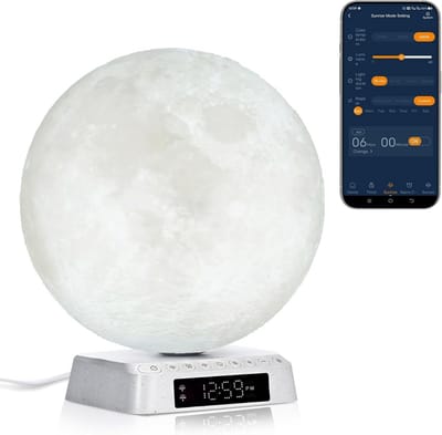 Wekker Maanlamp - Natuurlijk Wakker Worden - Rustgevend Ontwaken - Simuleert Zonsopgang - 20 cm Hoog - Mat