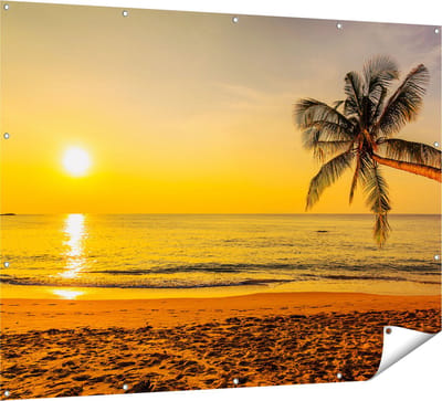 Gards Tuinposter Tropisch Strand tijdens Zonsondergang - 160x120 cm - Tuindoek - Tuindecoratie - Wanddecoratie buiten - Tuinschilderij
