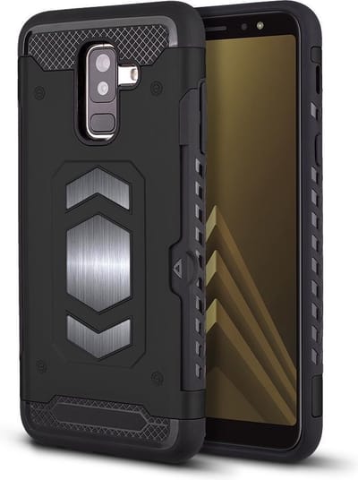 Ntech Geschikt voor Samsung Galaxy A7 2018 Luxe Armor Case met Pashouder - Donkerblauw