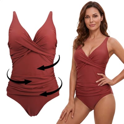 RENALUX - Corrigerend Badpak Dames met Verstelbare Bandjes - Shaping Badpak - Corrigerend Badpakken voor Dames - Rood - M