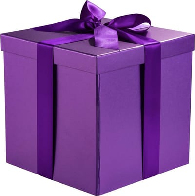 Verjaardagscadeau Box met Deksels, Lint en Tissuepapier - Opvouwbare Geschenkdoos 10x10x10 inch - Paars