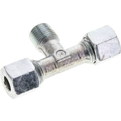8L & R1/4'' Verzinkt Stalen T-stuk Snijringkoppeling Buitendraad 315bar ISO 8434-1