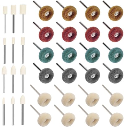 36-delige Schuur Spons en Polijstschijf Set met 3mm Shank, Schuurmateriaal voor Sieraden, Glas en Houtbewerking, Ideaal voor Elektrisch Polijsten en Schuren