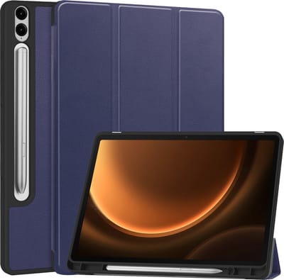 Hoes - Geschikt voor Samsung Galaxy Tab S9 FE Plus - Dun & Stevig - Trifold Bookcase - Hard Cover Case - Met Uitsparing Geschikt voor S Pen - Hardcover Book - Tablet Hoesje - Donkerblauw