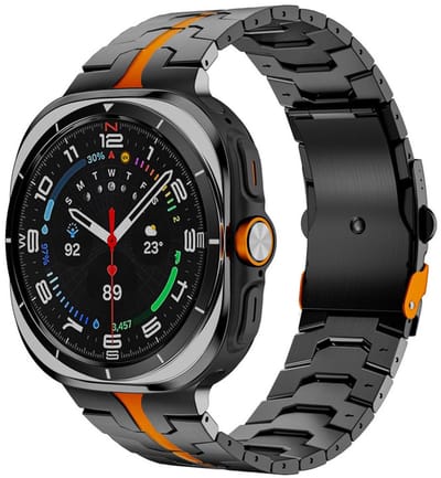 Luxe titanium bandje - geschikt voor Samsung Galaxy Watch Ultra (47mm) / Ultra 2025 (47mm) - stalen schakelband met vlindersluiting - zwart oranje