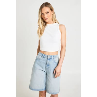 boohoo Dames Petite Mid Rise Denim Jorts | Gebleekt | Maat: 42