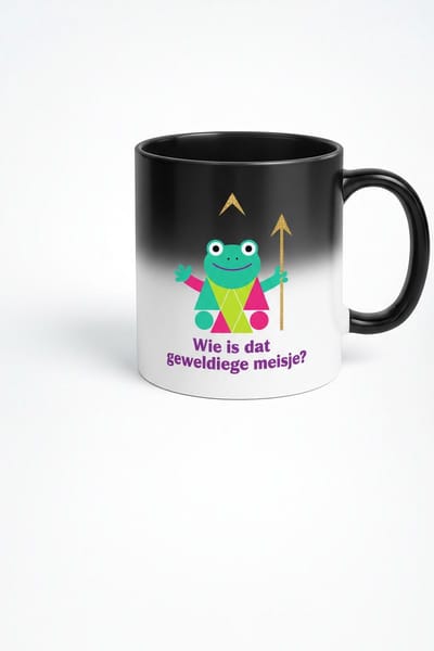 Zwarte Magic Mok 330ml – “Wie is dat geweldige meisje?” Schattige Kikker Mok – Grappige Nederlandse Quote Cadeau – Zwarte Keramische Thee- en Koffiemok