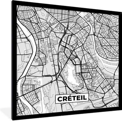 Fotolijst incl. Poster - Frankrijk - Créteil - Stadskaart - Plattegrond - Kaart - 40x40 cm - Posterlijst