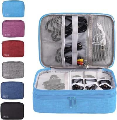 Multifunctionele Elektronische Accessoire Tas voor Kabels, Camera's en Opladers - 3 Laags, Blauw, Ideaal voor Reizen en Organisatie
