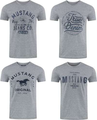 Mustang Heren T-Shirt 4-pack Mustang heren-T-shirt regular fit Grijs 3XL Ronde Hals Volwassenen Opdruk Print Shirts