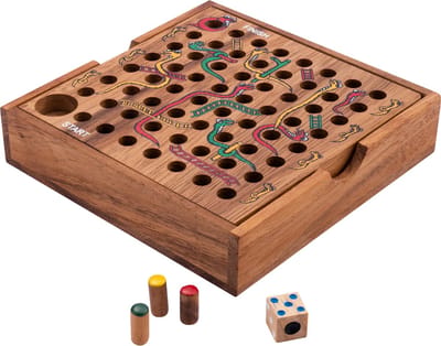 Snakes & Ladders – Houten Bordspel – Acaciahout – Klassiek Familiespel – Engelhart