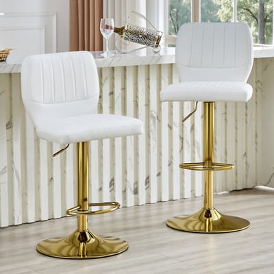 MIVRAY Barkruk 52 x 45 x 93-114 cm - In Hoogte Verstelbaar En 360 Graden Draaibaar - Voor Keuken, Bar En Bistro - Kunstleer Metaal Wit Goud