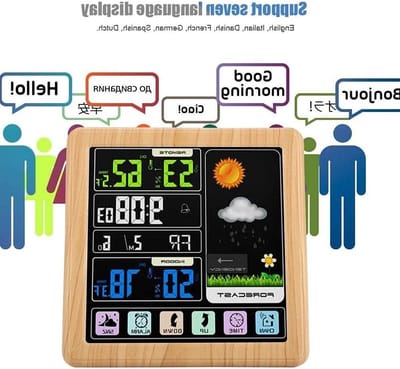 Weerstations - Weerstation Binnen Buiten - Weersvoorspelling Thuis - Touchscreen LCD Display - 5 Inch Scherm - Houtnerf