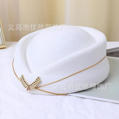 Chapeau d'hôtesse de l'air Casquette pour dame Chapeau béret Chapeau cérémoniel de réception Tambour snare B Chapeau de spectacle de scène britannique one size white
