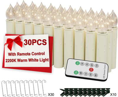 30x kerstboomkaarsen Draadloze LED met batterijen, zwevende kerstkaarsen met afstandsbediening & timer, kerstboomverlichting voor Kerstmis, bruiloft & feest