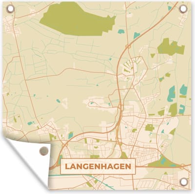 Tuin poster Langenhagen - Stadskaart - Plattegrond - Vintage - Kaart - 200x200 cm - Tuindoek