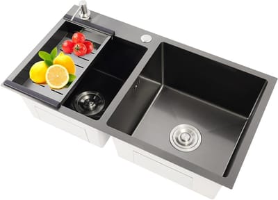 Moderne RVS Keukenspoelbak 78 x 43 x 22 cm, Dubbele Kom, Ideaal voor Huishoudens en Restaurants, Perfect voor Afwassen en Keukenwerkzaamheden