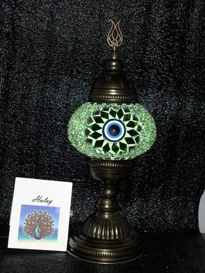 Handgemaakte lamp - mozaïek nachtlamp met nazar blauw oog - 1 stuk - groen en kleurrijk design
