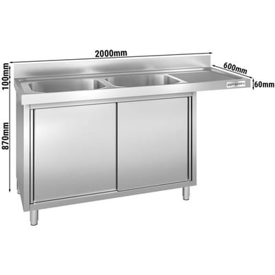 GGM Gastro Spülmaschinen-Spülschrank - 2000x600mm - mit 2 Becken links Zilver