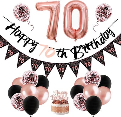 Verjaardag Ballon 70 | Snoes Chique de Frique - Feestpakket | Rose en Zwart