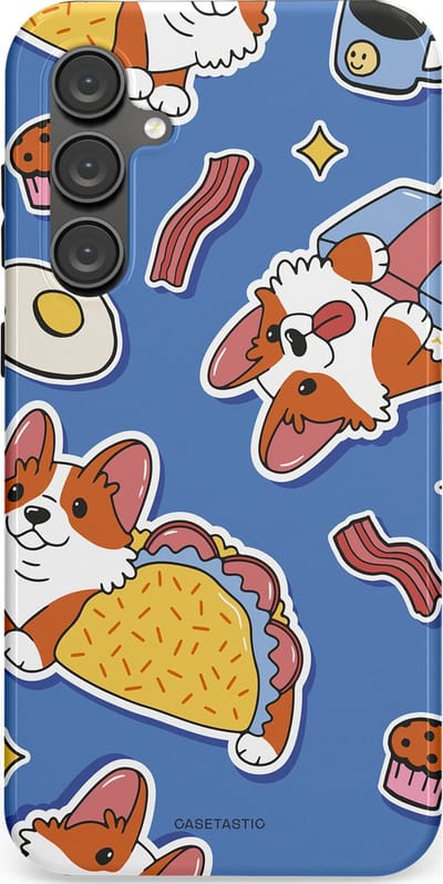 Casetastic Hoesje Geschikt voor Samsung S23 FE - Stijlvolle Beschermende Duo-layer Case - Corgi en Snacks
