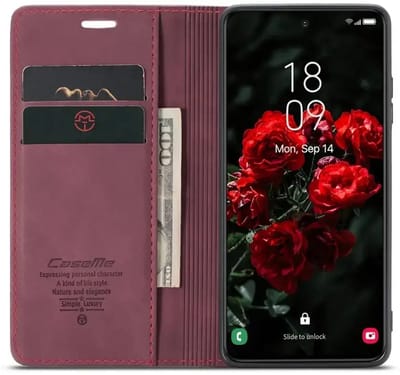 CaseMe 013 Hoesje Geschikt voor Samsung Galaxy S25 - Book Case met Standaard - Portemonnee Beschermhoes - Pasjeshouder voor Twee Pasjes - Rood