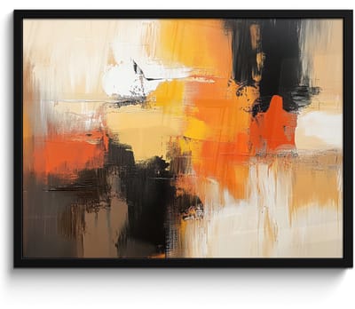 Poster in lijst - Fotolijst 70x50 cm - Posters - Abstract - Modern - Verflook - Herfst kleuren - Oranje - Posterlijst zwart - Decoratie - Wanddecoratie woonkamer - Muurdecoratie slaapkamer
