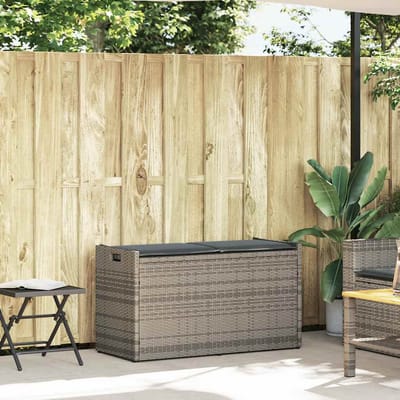 vidaXL - Opbergbank - met - kussen - voor - buiten - 100 - cm - poly - rattan - grijs