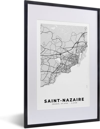 Fotolijst incl. Poster - Frankrijk - Plattegrond - Kaart - Saint-Nazaire - Stadskaart - 40x60 cm - Posterlijst