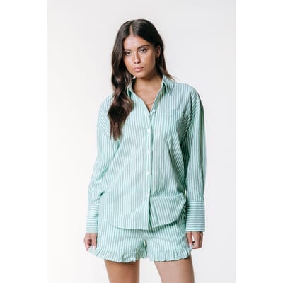 Colourful Rebel Talia Striped Dropped Shoulder Blouse Bright Green Größe: S | Longsleeves Outlet | Damen | Grün