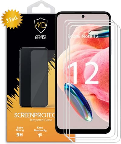 3-Pack MobyDefend Screenprotectors - Geschikt voor Xiaomi Redmi Note 12 4G / Note 12 5G - Case-Friendly Screensavers - Gehard Glas